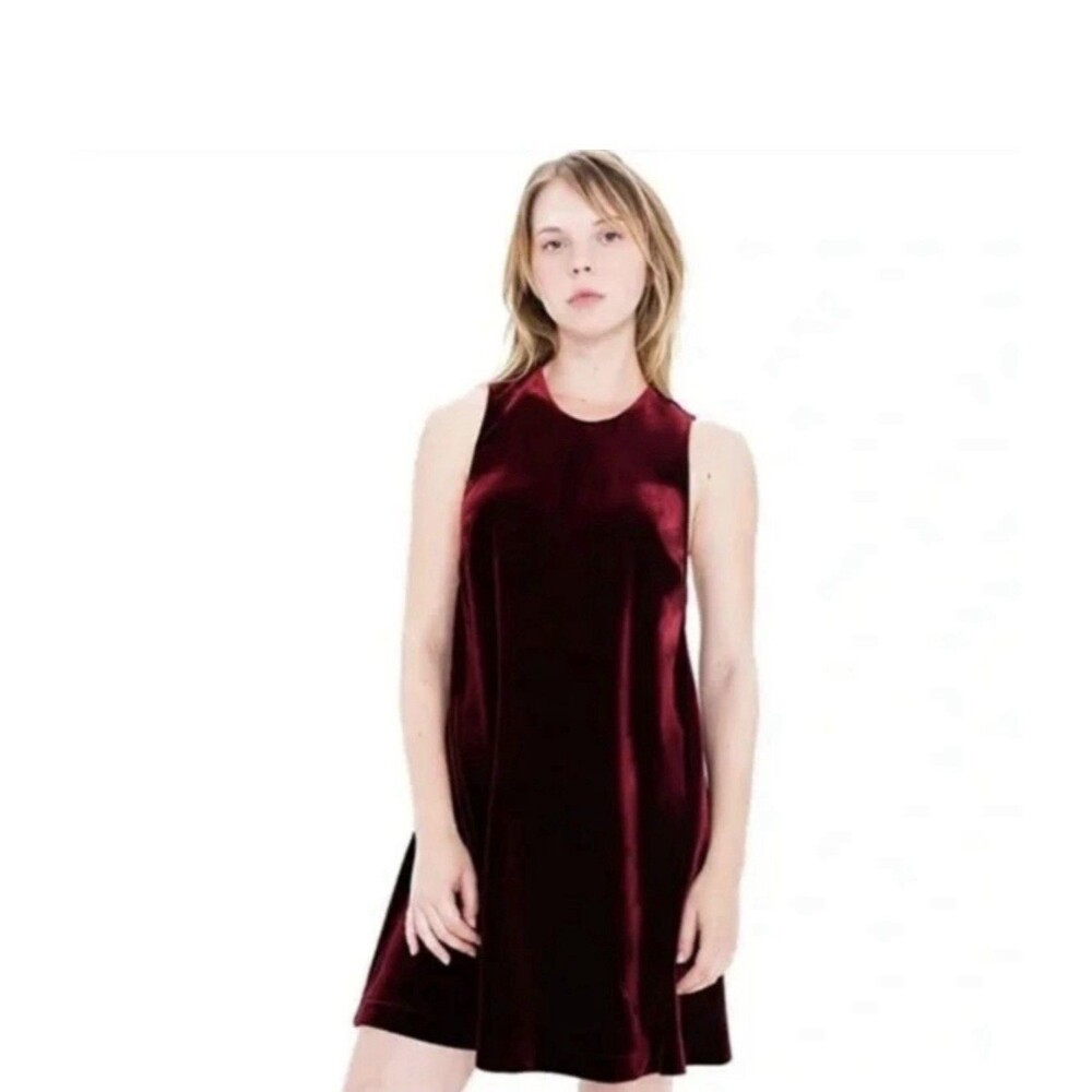 American Apparel Whimsigoth Womens Size XS Burgundy Crushed Velvet Mini Dress